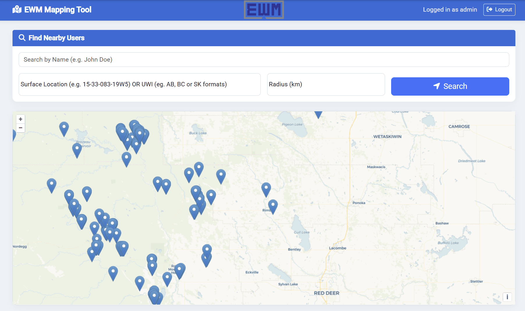 EWM Mapping Tool — Real-time worker locations across Western Canada